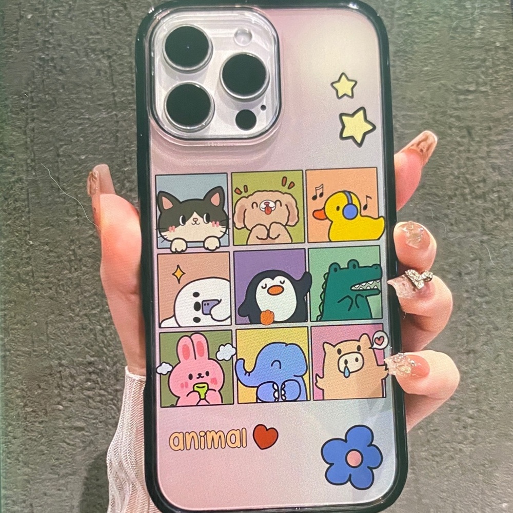Cute Pastel Pink Animal Grid Phone Case with Black Trim
